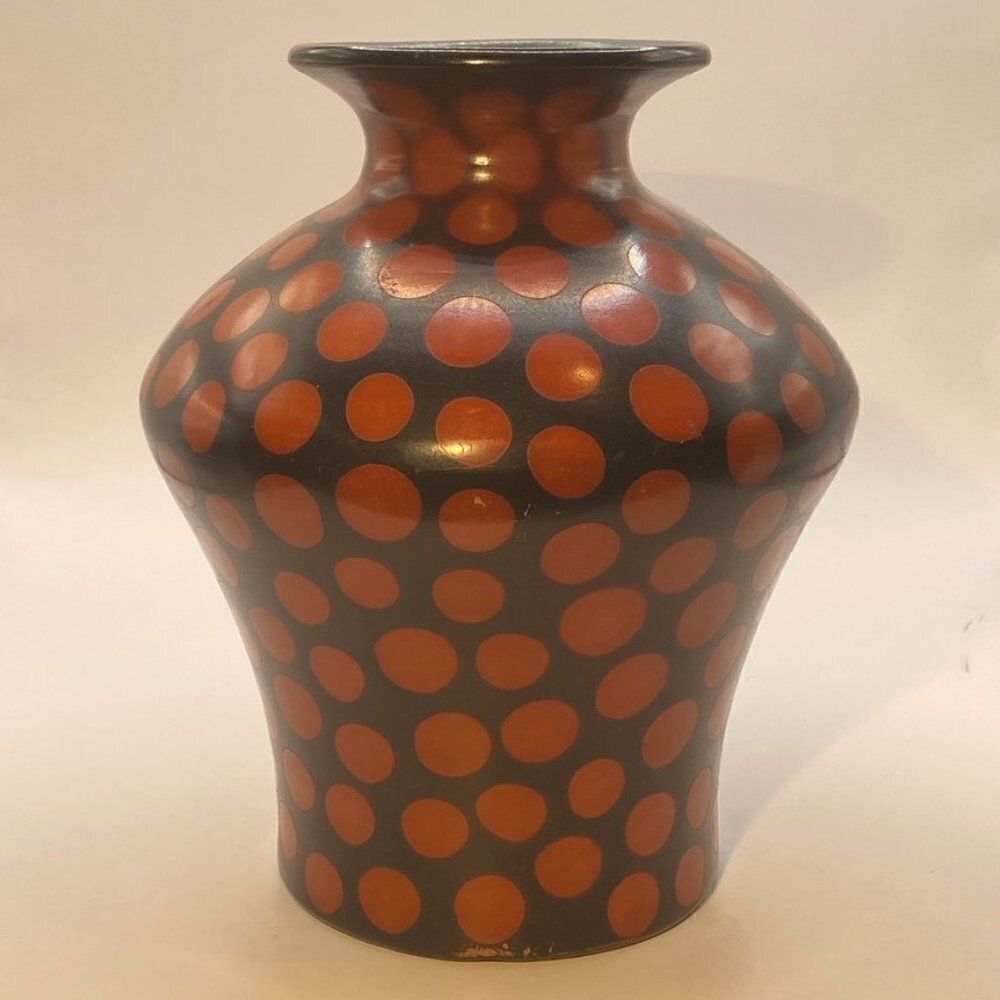 Vintage 2006 Chulucanas Vase Peru Signed Alex Calle Sosa Brown Red Polka…
